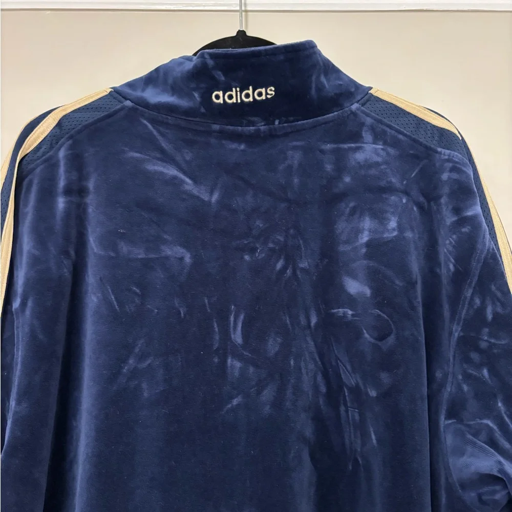 adidas Navy Velour Tracksuit with Cream Stripes